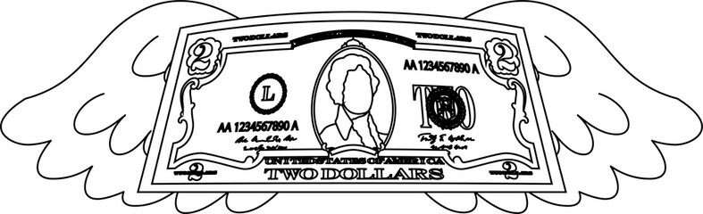 Feathered Deformed 2 dollars note outline