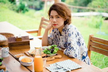 Young asian girl wearing kimono