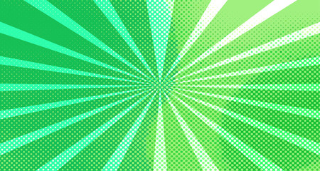 Vintage colorful comic book background. Green blank bubbles of different shapes. Rays, radial, halftone, dotted effects. For sale banner for your designe 1960s. Copy space vector eps10.