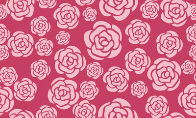 Drawing seamless rose floral pattern, isolated on bright background.