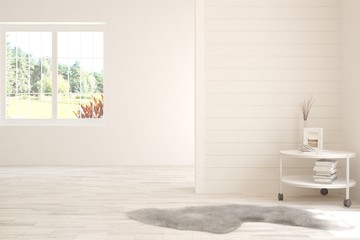 Empty room in white color. Scandinavian interior design. 3D illustration