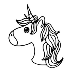 doodle style illustration hand drawn of unicorn isolated on white background