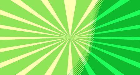 Vintage colorful comic book background. Green blank bubbles of different shapes. Rays, radial, halftone, dotted effects. For sale banner for your designe 1960s. Copy space vector eps10.