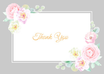 Floral 'Thank you' card with beautiful realistic pink camellia flowers, Perfect for wedding, greeting,thank you card  or invitation design