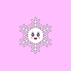 Cartoon Kawaii Snowflake with Admiring Face. Cute white Snowflake for Frosty winter season