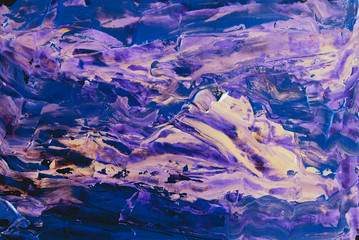 The relief texture of a spatula. Gouache. Lilac marble. Handmade. Thick coat of paint. Abstract background for design.
