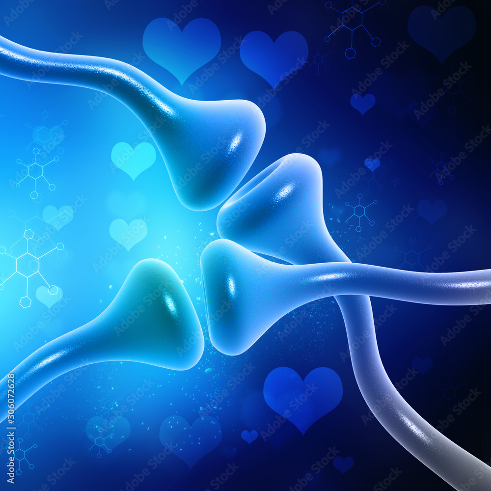 Poster synapse and neuron cells sending electrical chemical signals. 3d rendering