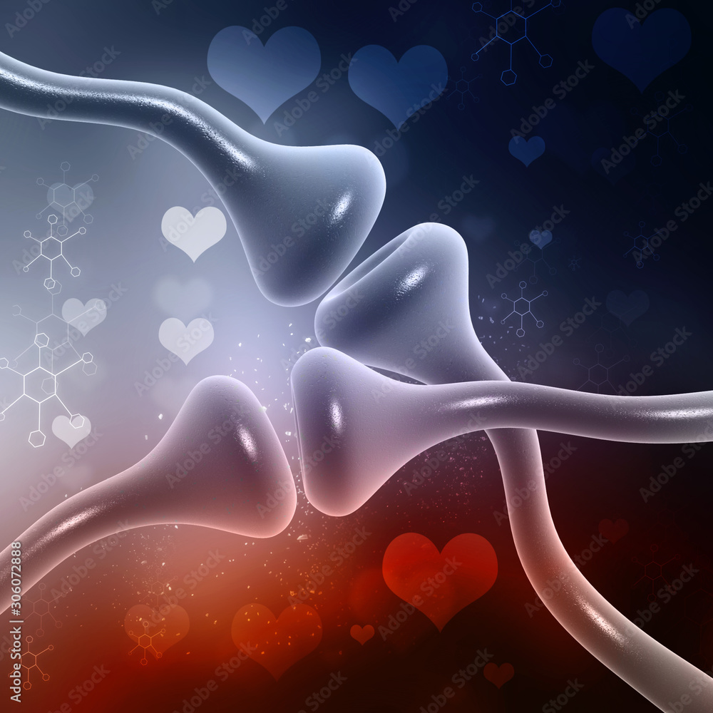 Poster synapse and neuron cells sending electrical chemical signals. 3d rendering
