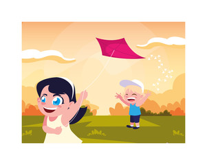 children smiling and playing with a kite