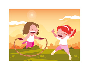 girls smiling and playing with skipping rope