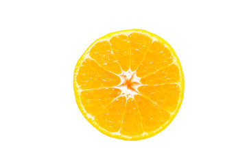 Front view of Fresh Orange sliced isolated on white background.