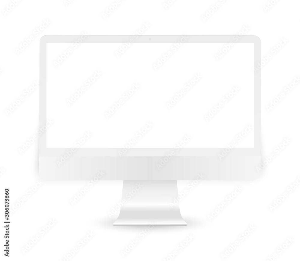 Poster realistic white computer display with empty screen. blank lcd monitor. pc display isolated on white 
