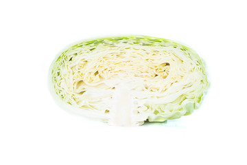 Fototapeta premium Fresh green cabbage with cut isolated on white background