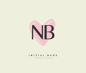 N B NB Beauty vector initial logo, handwriting logo of initial signature, wedding, fashion, jewerly, boutique, floral and botanical with creative template for any company or business.