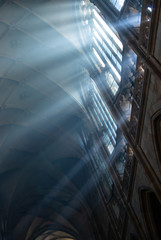 Obraz premium St Vitus Cathedral majestic morning misty interior. Angle, architecture. Prague Czech
