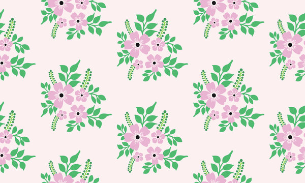 Elegant Green Leafy Flower, Abstract Seamless Floral Pattern.