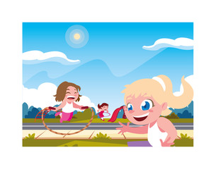 girls smiling and playing with skipping rope