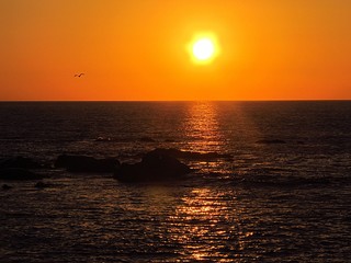 sunset at the sea in Maitencillo beach, central coast of Chile
