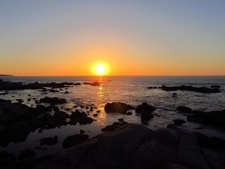 sunset at the sea in Maitencillo beach, central coast of Chile