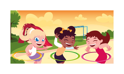 girls smiling and playing with hula hoop