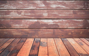 Vintage brown wood floor with brown wooden wall background, for design