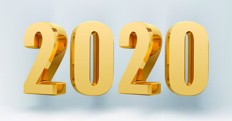 Vector 3d 2020 numbers. Gold Shining 2020 Happy New Year Banner. Vector illustration.