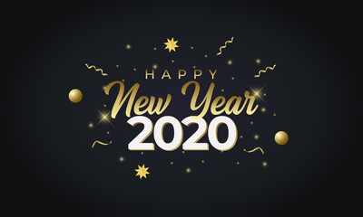 vector illustration of happy new year gold and black color 2019 2020