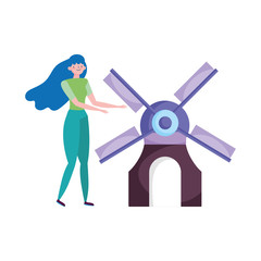 young woman with windmill ecology