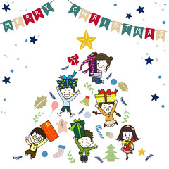 クリスマスツリー型のこどもたち　イラスト