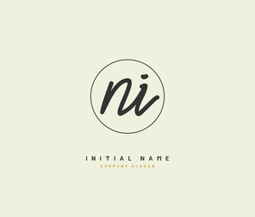 N I NI Beauty vector initial logo, handwriting logo of initial signature, wedding, fashion, jewerly, boutique, floral and botanical with creative template for any company or business.