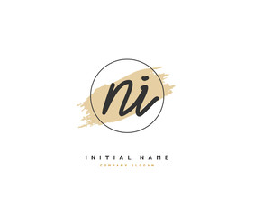 N I NI Beauty vector initial logo, handwriting logo of initial signature, wedding, fashion, jewerly, boutique, floral and botanical with creative template for any company or business.