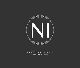 N I NI Beauty vector initial logo, handwriting logo of initial signature, wedding, fashion, jewerly, boutique, floral and botanical with creative template for any company or business.
