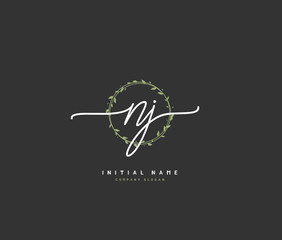 N J NJ Beauty vector initial logo, handwriting logo of initial signature, wedding, fashion, jewerly, boutique, floral and botanical with creative template for any company or business.