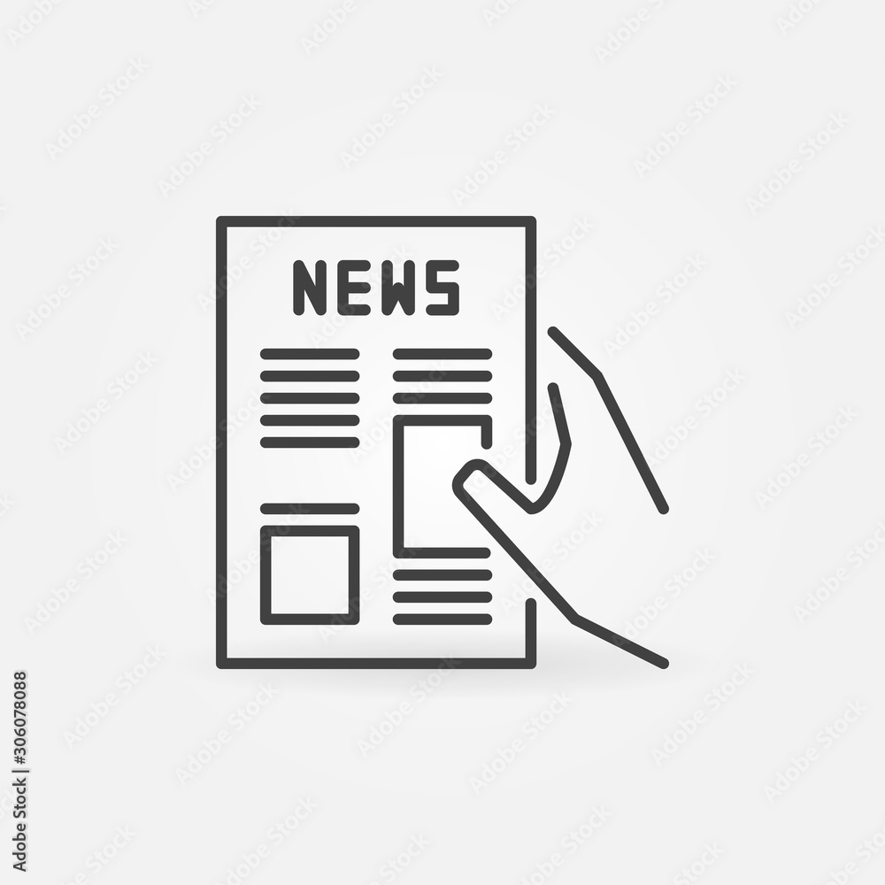 Poster newspaper in hand vector concept icon or design element in outline style