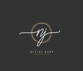 N J NJ Beauty vector initial logo, handwriting logo of initial signature, wedding, fashion, jewerly, boutique, floral and botanical with creative template for any company or business.
