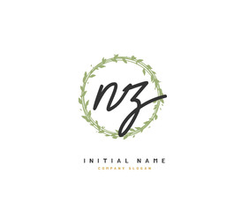 N Z NZ Beauty vector initial logo, handwriting logo of initial signature, wedding, fashion, jewerly, boutique, floral and botanical with creative template for any company or business.