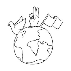 Planet dove hand and flag of human rights concept vector design