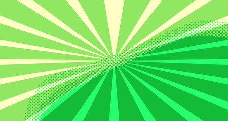 Vintage colorful comic book background. Green blank bubbles of different shapes. Rays, radial, halftone, dotted effects. For sale banner for your designe 1960s. Copy space vector eps10.