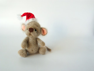 soft toy little mouse in a Christmas hat