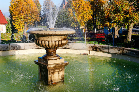 CZCHOW, POLAND - OCTOBER 14, 2019: Beautiful old fountain in the city center