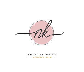 N K NK Beauty vector initial logo, handwriting logo of initial signature, wedding, fashion, jewerly, boutique, floral and botanical with creative template for any company or business.