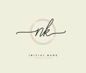 N K NK Beauty vector initial logo, handwriting logo of initial signature, wedding, fashion, jewerly, boutique, floral and botanical with creative template for any company or business.