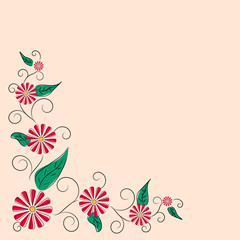 Abstract floral background with cute red flowers border
