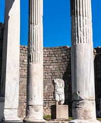 Headless statue and white columns, The Temple of Trajan in Pergamon, Bergama, Izmir