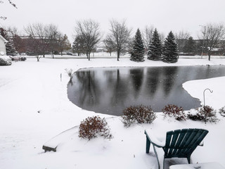 winter landscape with pond and trees