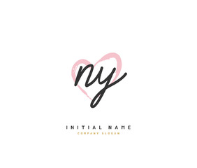 N Y NY Beauty vector initial logo, handwriting logo of initial signature, wedding, fashion, jewerly, boutique, floral and botanical with creative template for any company or business.