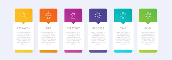 Foto op Plexiglas Concept of arrow business model with 6 successive steps. Six colorful graphic elements. Timeline design for brochure, presentation. Infographic design layout © shendart