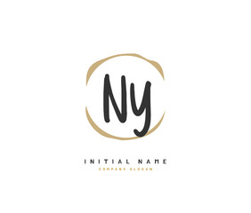 N Y NY Beauty vector initial logo, handwriting logo of initial signature, wedding, fashion, jewerly, boutique, floral and botanical with creative template for any company or business.