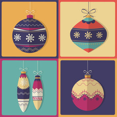 christmas card with balls and snowflakes