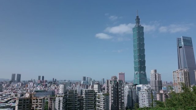 Taipei, Taiwan skyline viewed during the day from Elephant Mountain. 4K time lapse zoon out